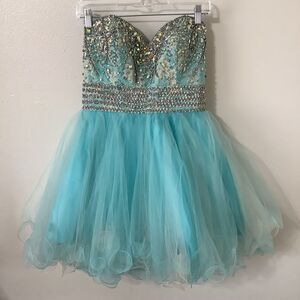 Blue Silver Sequin Glitter Ice Princess Fairy Mini Rhinestone Dress Size M